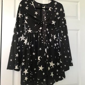 Black with white star print boohoo dress